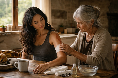 Agnese medica il braccio ferito di Livia.
