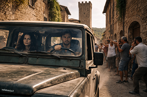 Marco, Livia e Vigil sul fuoristrada verso il Mignone