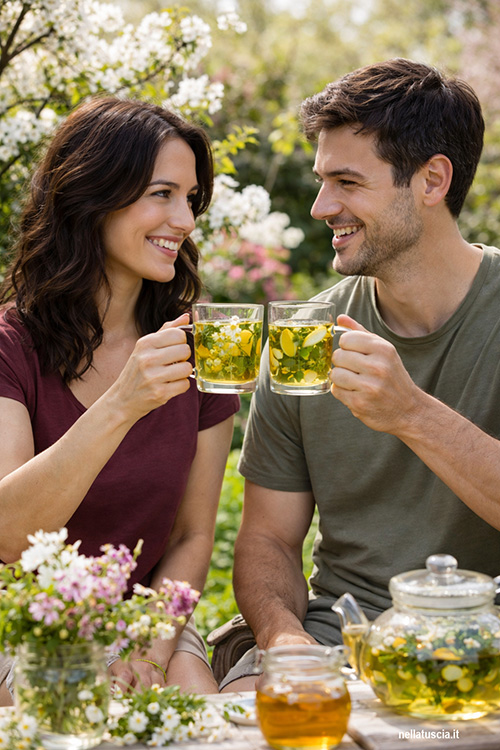 Brindisi in giardino con una tisana fresca.