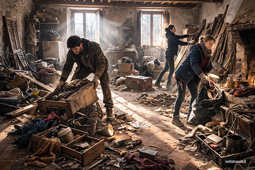 Marco, Livia ed Elisa sgombrano le stanze.