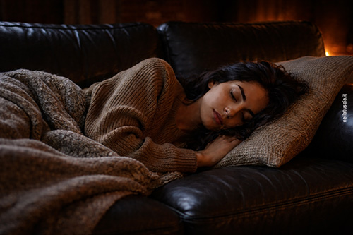 Livia è insolitamente spossata e resta pigramente sul divano di fronte al camino