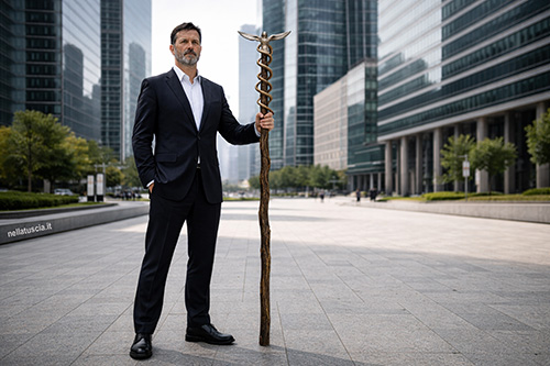 Mercurio è tra noi con il caduceo di nocciolo.