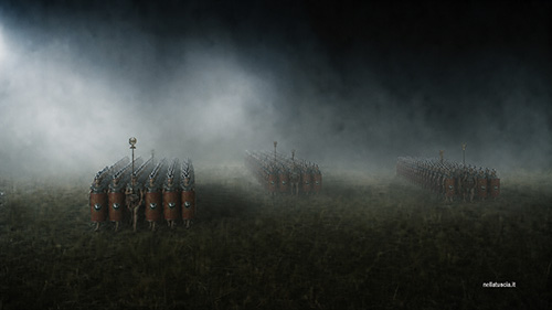 La legione attraversa la nebbia di Venta vereso i custodi.