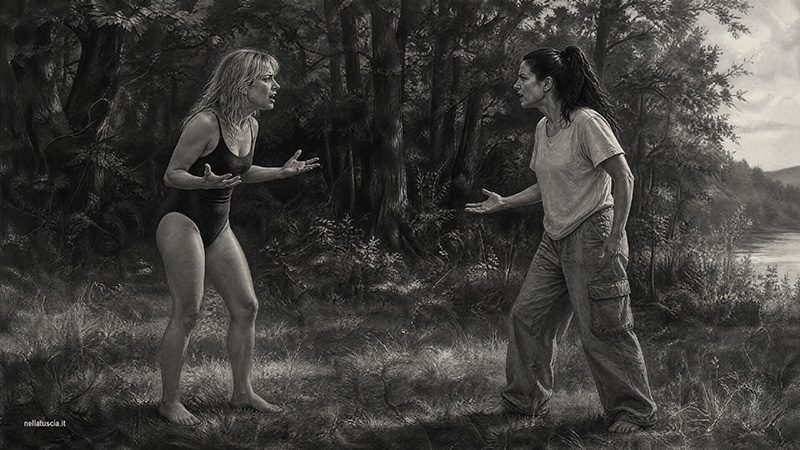 Livia ed Elisa si confrontano con rabbia in riva al Lago delle Tre Brecce.